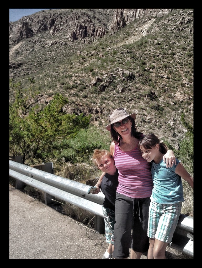After getting off the tram at Sabino Canyon.  Getting ready for a day of water play!